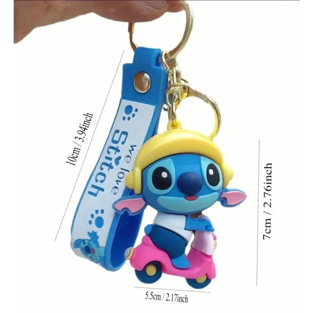 NWT Disney We love Stitch on Moped Blue Wristlet Key holder Keyring Keychain